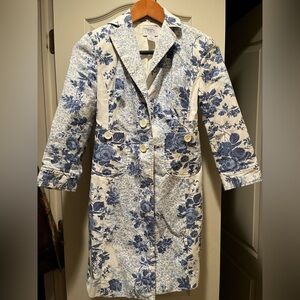 LOFT Women's Blue Floral Coat, Size 0